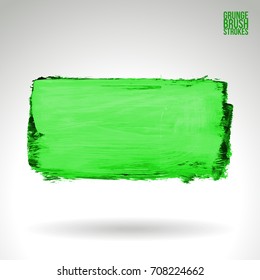 Green brush stroke and texture. Grunge vector abstract hand - painted element. Underline and border design.