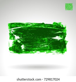 Green brush stroke and texture. Grunge vector abstract hand - painted element. Underline and border design.