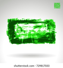 Green brush stroke and texture. Grunge vector abstract hand - painted element. Underline and border design.