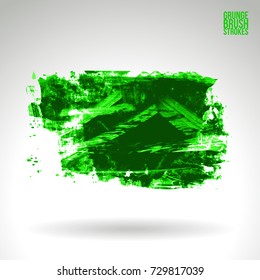 Green brush stroke and texture. Grunge vector abstract hand - painted element. Underline and border design.