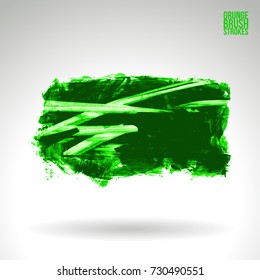 Green brush stroke and texture. Grunge vector abstract hand - painted element. Underline and border design.