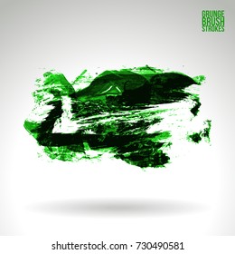 Green brush stroke and texture. Grunge vector abstract hand - painted element. Underline and border design.