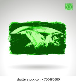 Green brush stroke and texture. Grunge vector abstract hand - painted element. Underline and border design.