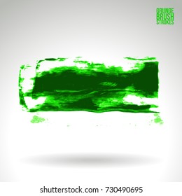 Green brush stroke and texture. Grunge vector abstract hand - painted element. Underline and border design.