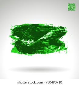 Green brush stroke and texture. Grunge vector abstract hand - painted element. Underline and border design.