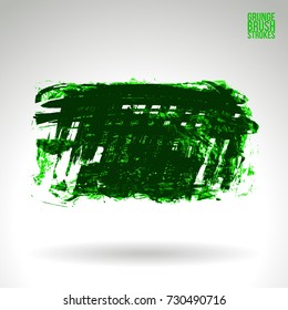 Green brush stroke and texture. Grunge vector abstract hand - painted element. Underline and border design.