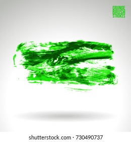 Green brush stroke and texture. Grunge vector abstract hand - painted element. Underline and border design.