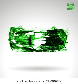 Green brush stroke and texture. Grunge vector abstract hand - painted element. Underline and border design.