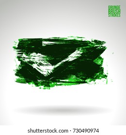Green brush stroke and texture. Grunge vector abstract hand - painted element. Underline and border design.
