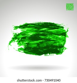 Green brush stroke and texture. Grunge vector abstract hand - painted element. Underline and border design.