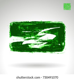 Green brush stroke and texture. Grunge vector abstract hand - painted element. Underline and border design.