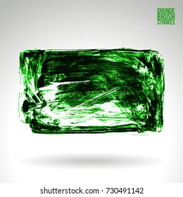 Green brush stroke and texture. Grunge vector abstract hand - painted element. Underline and border design.