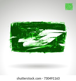 Green brush stroke and texture. Grunge vector abstract hand - painted element. Underline and border design.