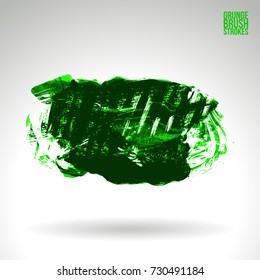 Green brush stroke and texture. Grunge vector abstract hand - painted element. Underline and border design.