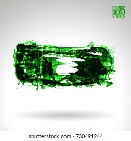 Green brush stroke and texture. Grunge vector abstract hand - painted element. Underline and border design.