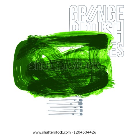 Green brush stroke and texture. Grunge vector abstract hand - painted element. Underline and border design.