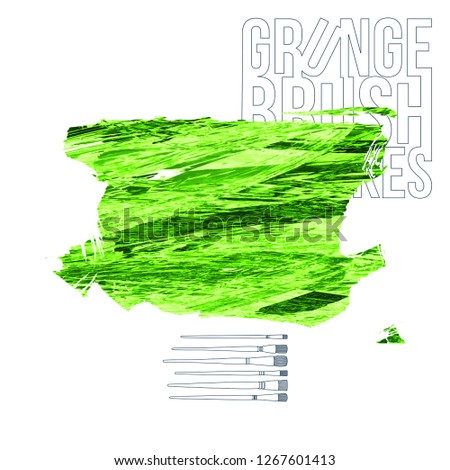 Green brush stroke and texture. Grunge vector abstract hand - painted element. Underline and border design.