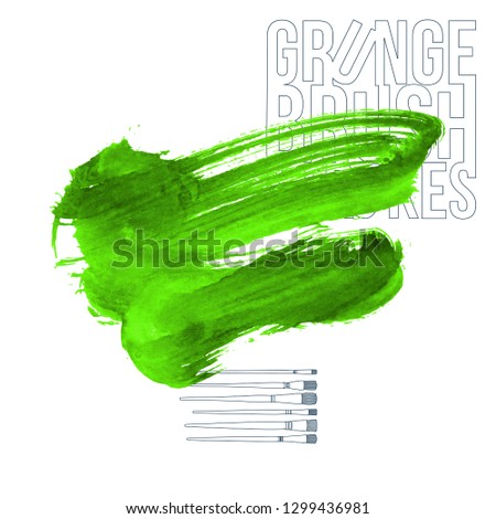 Green brush stroke and texture. Grunge vector abstract hand - painted element. Underline and border design.