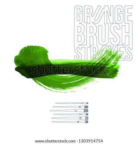 Green brush stroke and texture. Grunge vector abstract hand - painted element. Underline and border design.