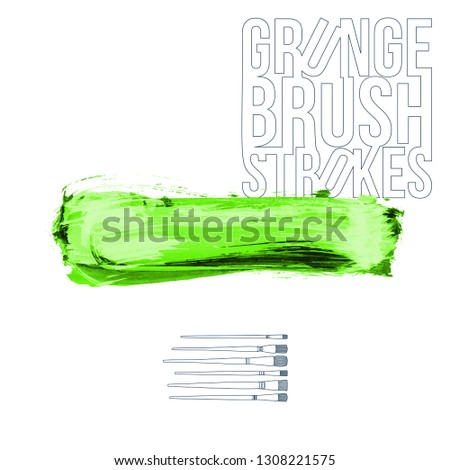 Green brush stroke and texture. Grunge vector abstract hand - painted element. Underline and border design.
