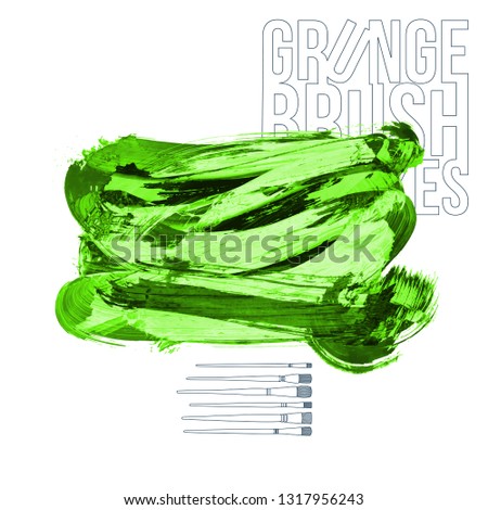 Green brush stroke and texture. Grunge vector abstract hand - painted element. Underline and border design.