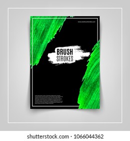 Green brushstroke on black background. Cover design. Eps10 vector.