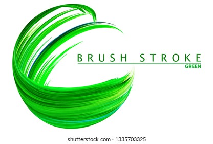 Green brushstroke on white background. Color vector graphic illustration with artistic swirl