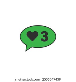 Green bubble Button Like Icon Vector design. Illustration Love social media feed. three likes