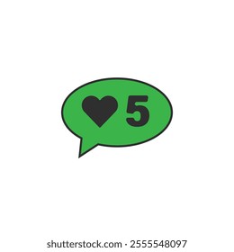 Green bubble Button Like Icon Vector design. Illustration Love social media feed. five likes