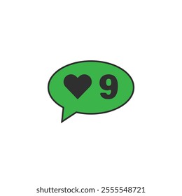 Green bubble Button Like Icon Vector design. Illustration Love social media feed. nine likes