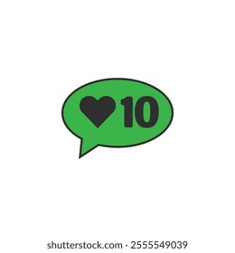 Green bubble Button Like Icon Vector design. Illustration Love social media feed. ten likes