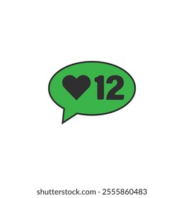 Green bubble Button Like Icon Vector design. Illustration Love social media feed. twelve likes