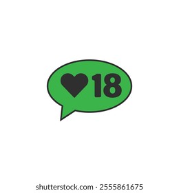 Green bubble Button Like Icon Vector design. Illustration Love social media feed. eighteen likes