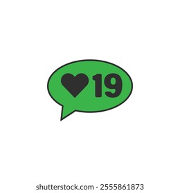 Green bubble Button Like Icon Vector design. Illustration Love social media feed. nineteen likes