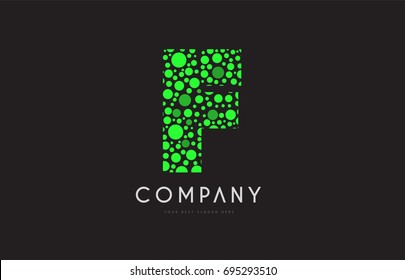 green bubble circle dot alphabet letter bold logo vector creative company icon design template modern background F