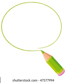 Green bubble drawn with a colore d pencil. Vector frame.