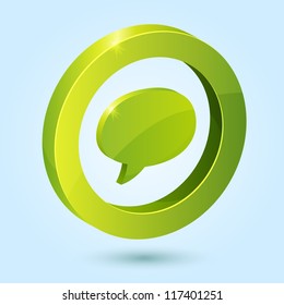 Green bubble speech symbol isolated on blue background. This vector icon is fully editable.