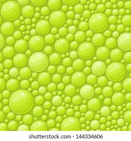 Green Bubbles Seamless Background with Shiny Soap Drops. Vector Illustration