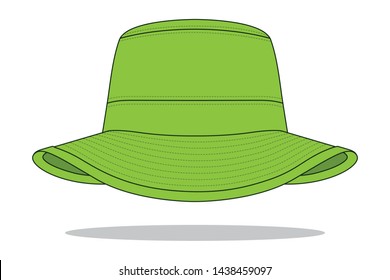 Green Bucket Hat Template on White Background, Vector File.