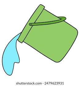 green bucket illustration hand drawn outline vector