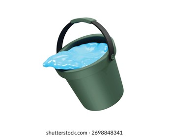 Green Bucket Spilling Blue Liquid icon 3d rendering illustration