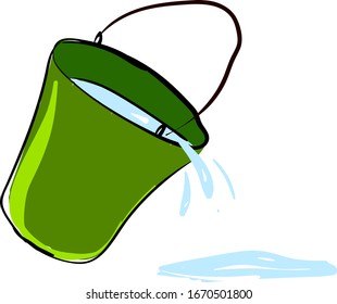 Green bucket with water, illustration, vector on white background.
