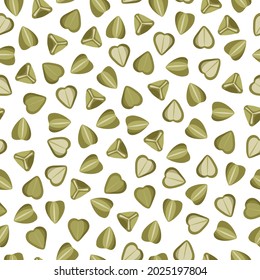 Caricatura vectorial de trigo negro sin fisuras para el diseño, la etiqueta y el embalaje del mercado de los agricultores de plantilla. Proteína de energía natural súper alimento orgánico.