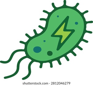 Green bug icon with lightning bolt representing energy pest or bioenergy and electric insect concept