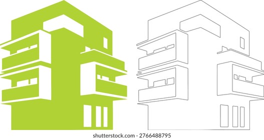 Green building with balconies and windows balcony architecture
