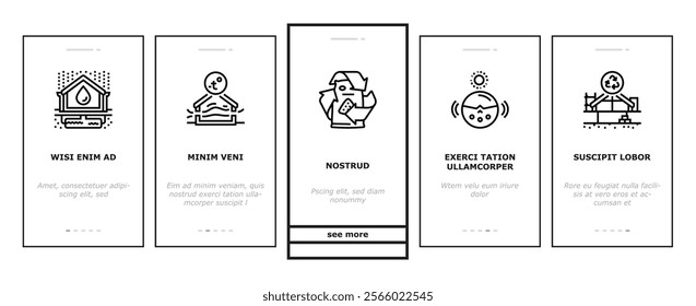 green building city eco office onboarding mobile vector energy tree, modern esg, nature friendly, architecture carbon, business, corporate green building city eco office illustrations