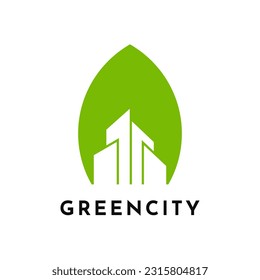 Plantilla de diseño de diseño de logotipos de ciudades de edificios verdes