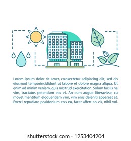 Green building concept linear illustration.  Eco-friendly environment. Article, brochure, magazine page layout with text boxes. Green construction. Print design. Vector isolated outline drawing