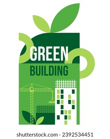 Green Building decoration for presentation or report - house designed to be environmentally sustainable, utilize sustainably sourced and eco-friendly - isolated vector decoration