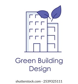 Ícone de Design de Edifício Verde - Edifício com Folha para Arquitetura Sustentável.